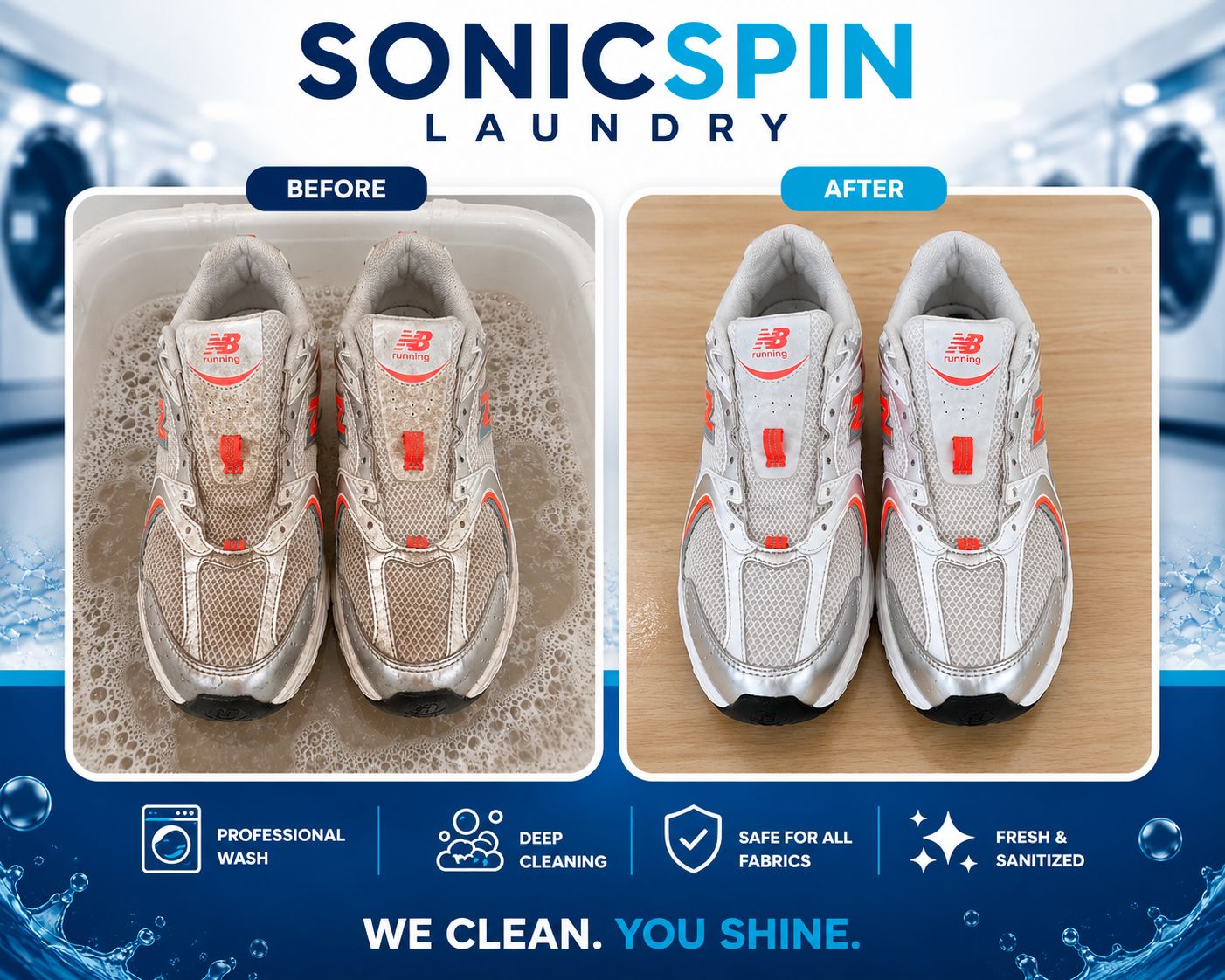 Running shoes before and after professional deep clean