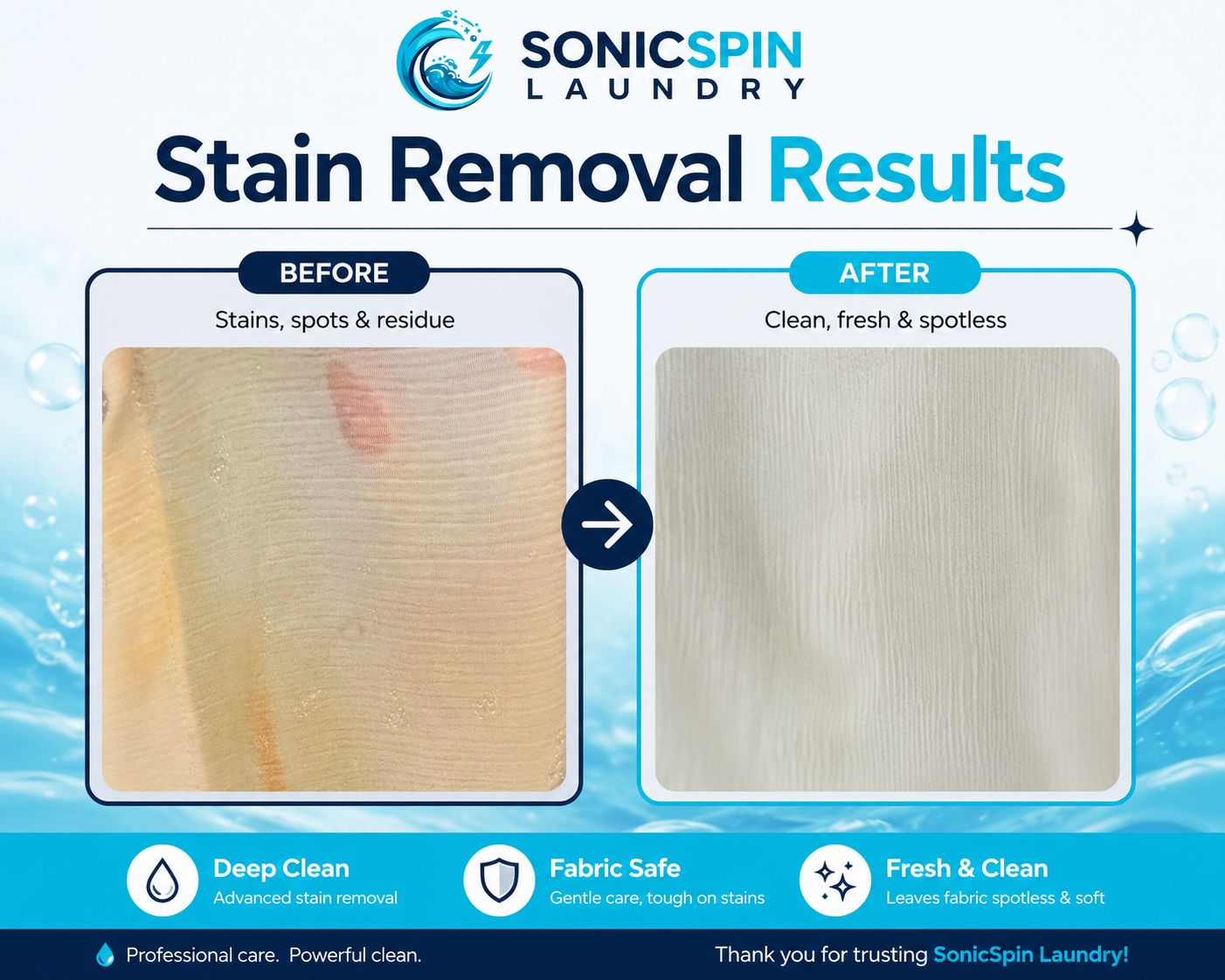 Fabric close-up before and after stain treatment
